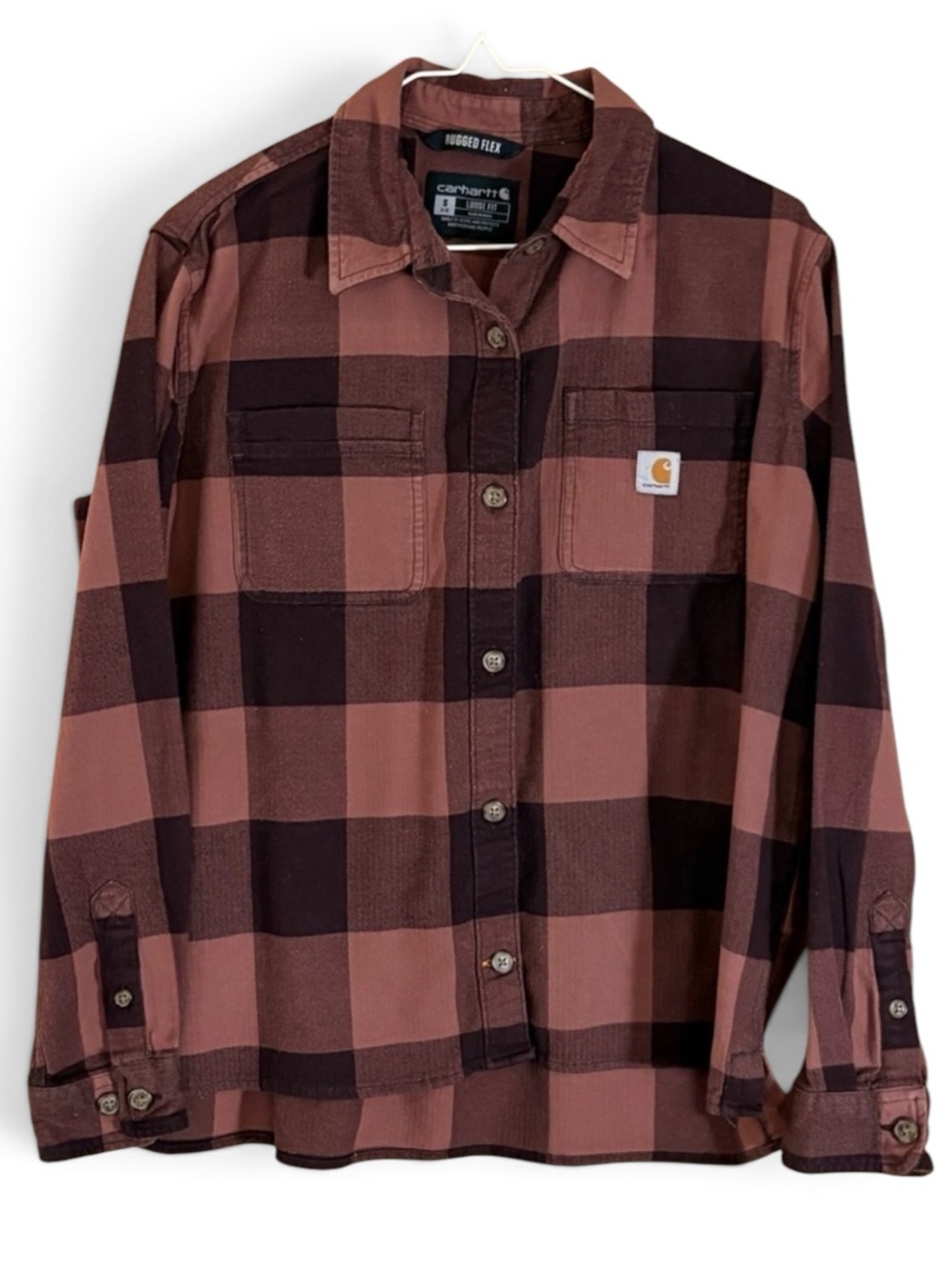 Carhartt Brown Plaid Heavy Flannel Rugged Flex Loose Fit Button Down Shirt